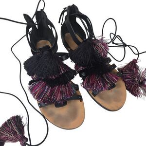 Rebecca Minkoff Elisha Gladiator Sandals 8.5 Black Bohemian Tassels